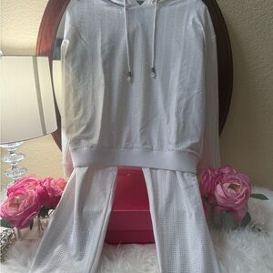 Plus Size (Luxury Curvy) White Rhinestone Hoodie and Pants Set. Simply Stunning!